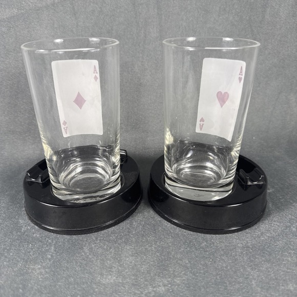 Vintage Mid Century Aces Up Tumblers Ashtray Holders Card Playing Casino - Picture 6 of 10
